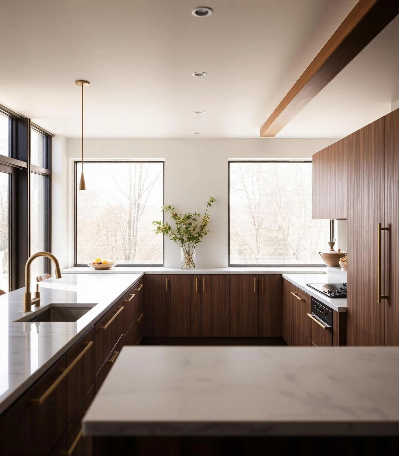 Remodeled kitchen with modern countertops and appliances